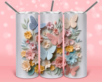 3D pastel flowers and butterflies paper art  Ready to Press Tumbler Transfer 20oz Straight and Tapered