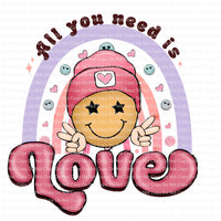 All you need is love happy face with beanie ready to press sublimation transfer