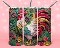 3D Colorful Rooster Ready to Press Tumbler Transfer 20oz Straight and Tapered