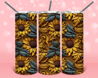 3D wood carved look sunflowers  Ready to Press Tumbler Transfer 20oz Straight and Tapered