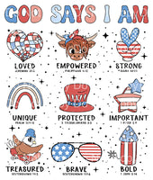 Red white and blue Patriotic, Retro God Says I am.. Ready to press sublimation Transfer