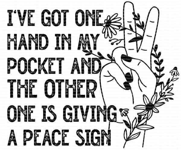 I've got one hand in my pocket ready to press sublimation transfer peace sign