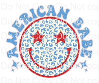 American babe retro smiley red white and blue  sublimation transfer 4th July