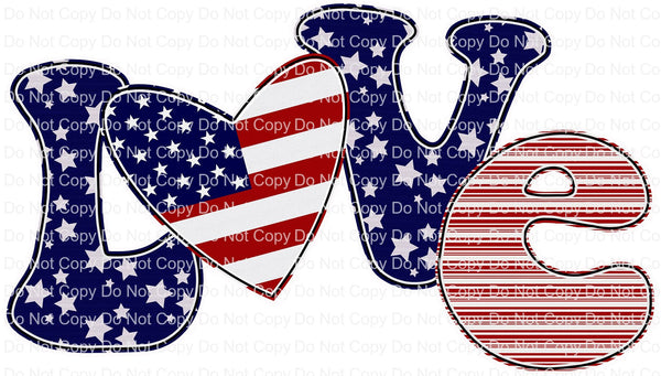 Red white and blue patriotic love ready to press sublimation transfer