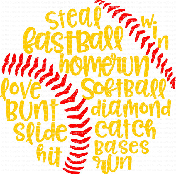 Softball Word art  Ready to Press Sublimation Transfer