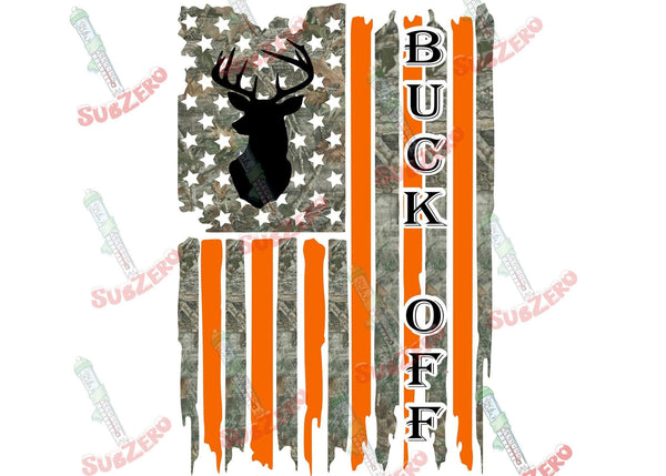 Sublimation Prints Buck off camo flag with deer head Ready to press sublimation heat transfer Subzero Sublimations