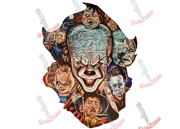 Sublimation Transfer Sublimation Prints Halloween horror penny wise collage ready to press sublimation transfer Freddie  jason michael chucky pinhead IT Subzero Sublimations