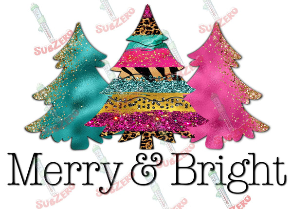 Sublimation Transfer Sublimation Prints Merry and Bright  Christmas Trees ready to press sublimation heat transfer Subzero Sublimations