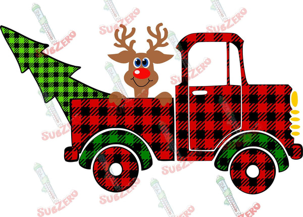 Sublimation Transfer Sublimation Prints Cute red plaid truck with reindeer ready to press sublimation transfer  Christmas Subzero Sublimations