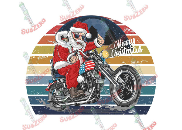 Sublimation Transfer Sublimation Prints Cool Santa on motorcycle ready to press sublimation transfer  Christmas funny adult humor Subzero Sublimations