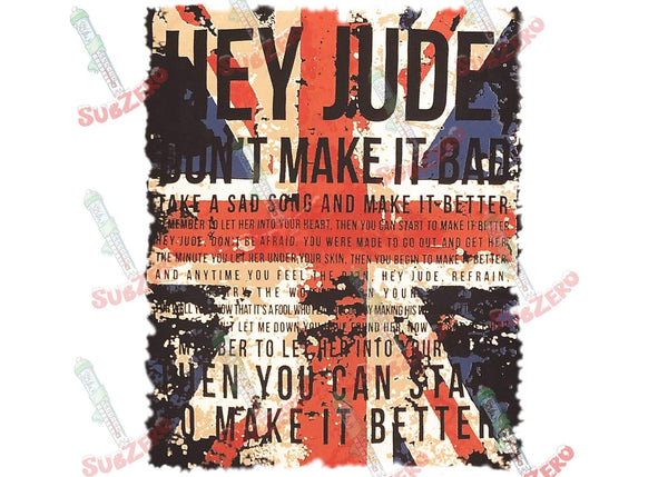 Sublimation Transfer Sublimation Prints Hey Jude Song Lyrics on UK Flag  Ready to press sublimation heat transfer Subzero Sublimations