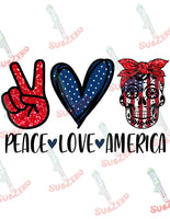 Sublimation Transfer Sublimation Prints Peace Love America Skull  Ready to Press Sublimation Heat Transfer Subzero Sublimations