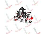 Sublimation Transfer Sublimation Prints Halloween Horror baby Characters Playing on Playground ready to press sublimation transfer Freddie  jason michael chucky pinhead IT Subzero Sublimations