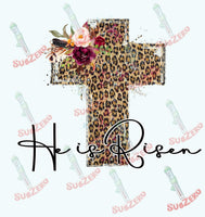 Sublimation Transfer Sublimation Prints He is Risen Leopard print cross with boho flowers faith ready to press sublimation heat transfer Subzero Sublimations