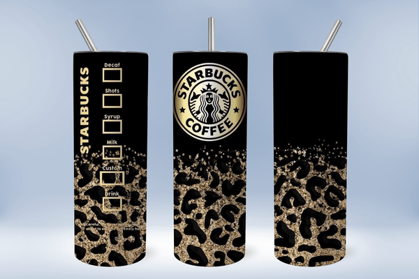 Tumbler Transfers Sublimation Prints Black and gold  leopard coffee Ready to Press Tumbler Transfer 20oz Straight and Tapered Subzero Sublimations