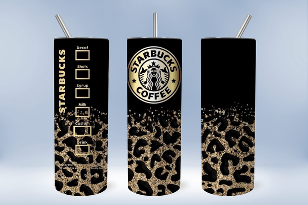 Tumbler Transfers Sublimation Prints Black and gold  leopard coffee Ready to Press Tumbler Transfer 20oz Straight and Tapered Subzero Sublimations